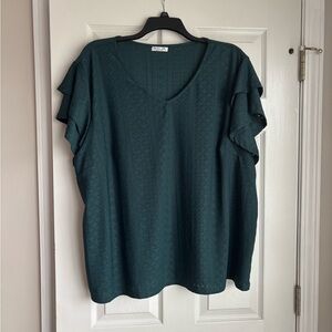 Elegant Teal Ruffle Sleeve Blouse